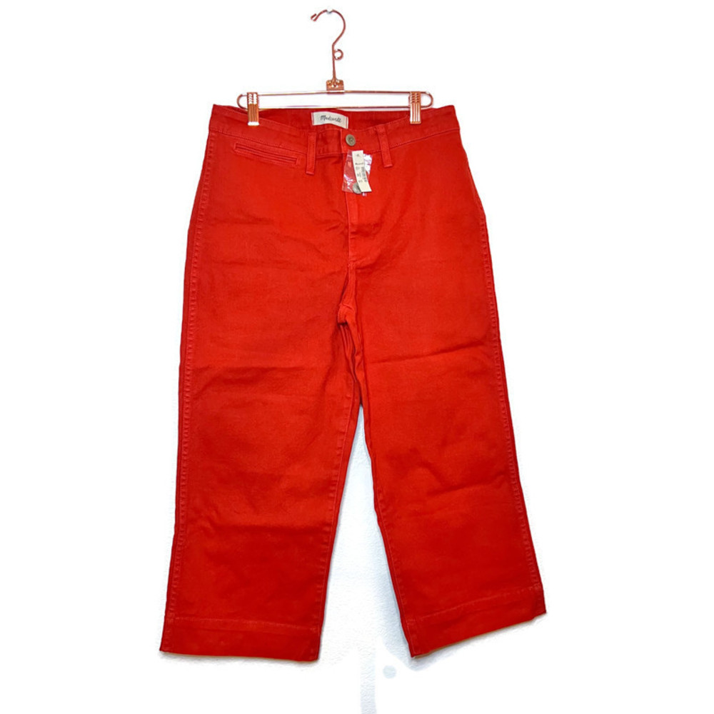NEW Madewell Womens Slim Emmett Wide Leg Crop Pants Sz Petite 28P Orange Preppy